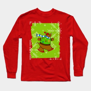 MERRY Christmas Brown Bear Ice Skater Long Sleeve T-Shirt